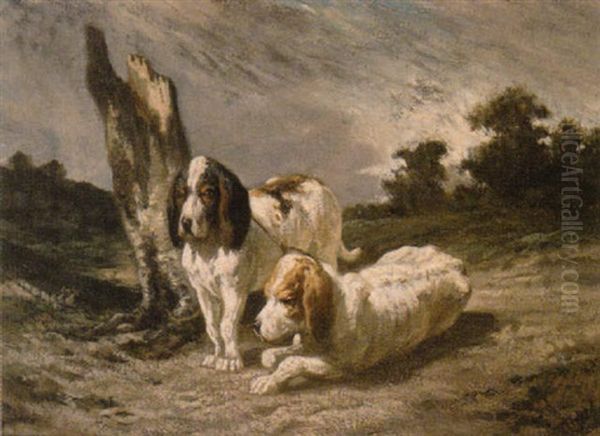 Deux Chiens De Chasse by Evariste Vital Luminais