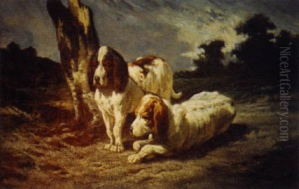 Beagles Au Repos Oil Painting by Evariste Vital Luminais