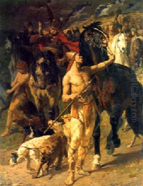 Depart Pour La Chasse Dans Les Gaules Oil Painting by Evariste Vital Luminais