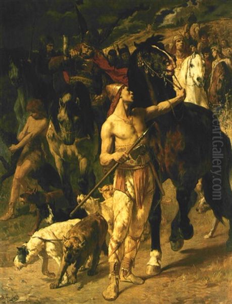 Depart Pour La Chasse Dans Les Gaules Oil Painting by Evariste Vital Luminais