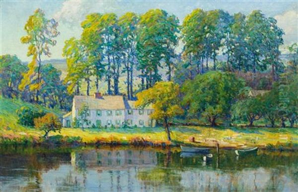 House On A Lake Oil Painting by Harriet Randall Lumis