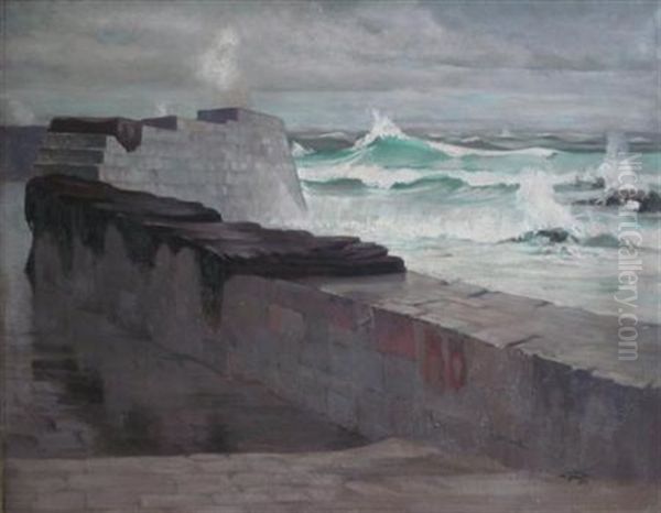 Beyond The Harbour Wall Oil Painting by Ernest S. Lumsden