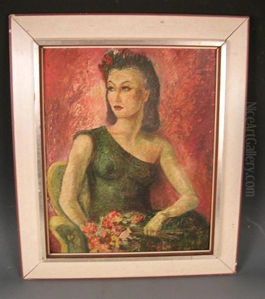 Portrait Of A Lady, With Flowers In Her Hair, And Holding Flowers Oil Painting by Ernest S. Lumsden