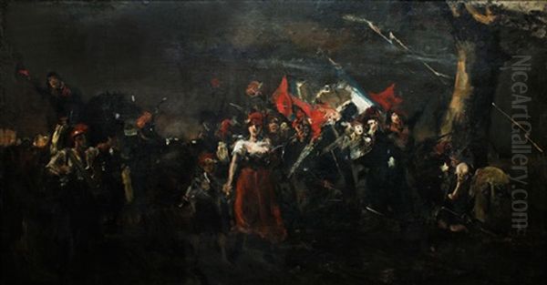 Le Patria En Piligro Oil Painting by Juan (Count) Luna y Novicio