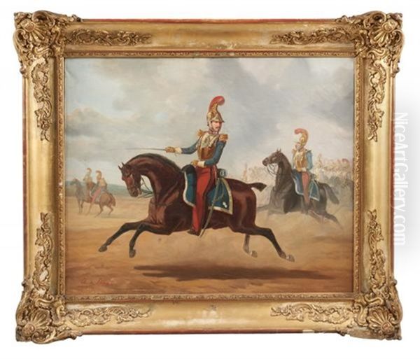 Grenadier A Cheval Oil Painting by Charles De Luna