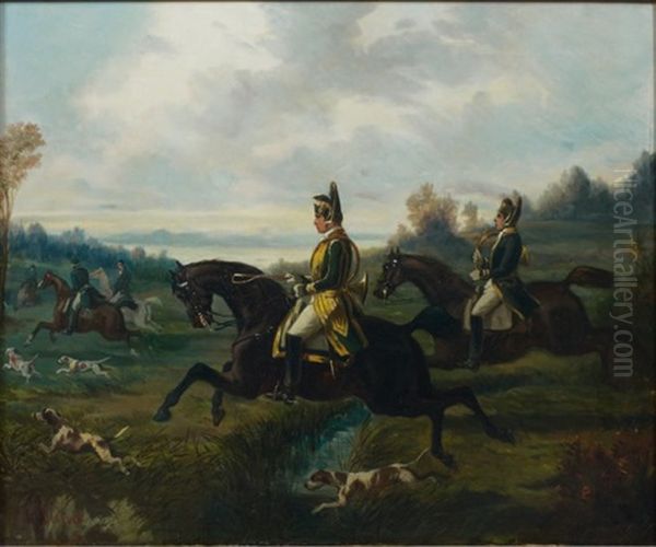 Scene De Chasse A Courre Oil Painting by Charles De Luna