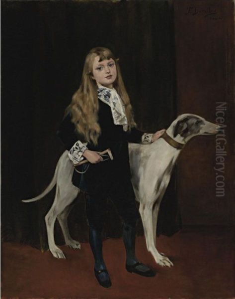 Young Girl With A Greyhound Oil Painting by Ferry Beraton