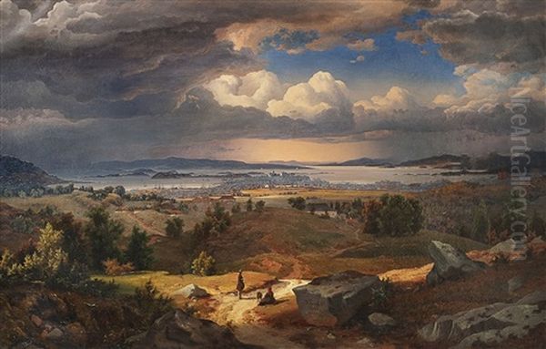 View Of Christiania From Sinsenbakken Oil Painting by Bernt Lund