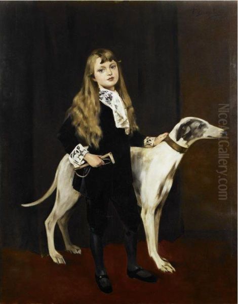 Young Girl With A Greyhound Oil Painting by Ferry Beraton