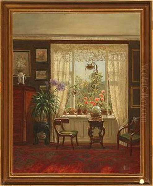 Living Room Interior Oil Painting by Carl Christian Lund