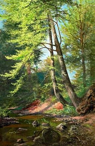 A Forrest With A Stream Oil Painting by Carl Ove Julian Lund