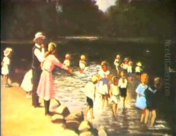 Parti Fra Park Med Soppende Born Oil Painting by Carl Ove Julian Lund