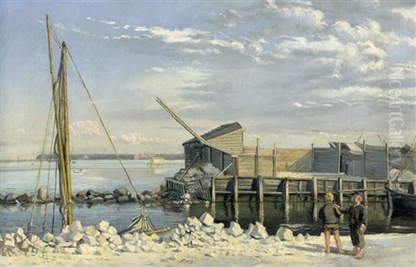 Steintransport Und Zwei Jungen Im Kopenhagener Hafen Oil Painting by Emil Carl Lund