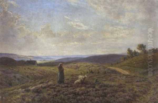 Danische Schaferin In Der Heide Oil Painting by Emil Carl Lund