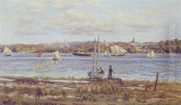 Svendborgsund. I Baggrunden Tasinge Og Bregninge Kirke Oil Painting by Emil Carl Lund