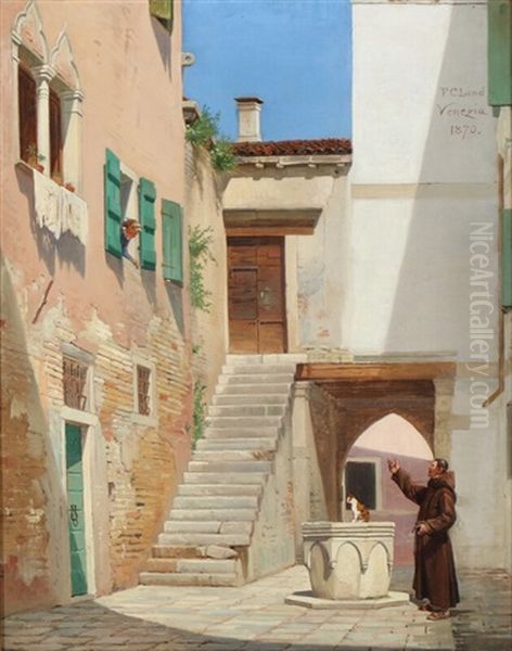 View From Venice With A Monk Calling A Woman In A Window Oil Painting by Frederik Christian Lund