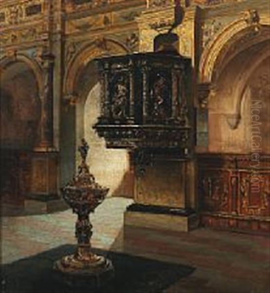 Interior From Frederiksborg Castle Chapel Oil Painting by Frederik Christian Lund