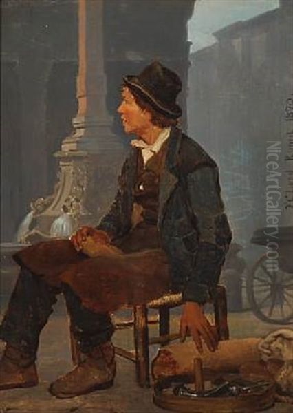 A Young Roman Shoemaker Oil Painting by Frederik Christian Lund