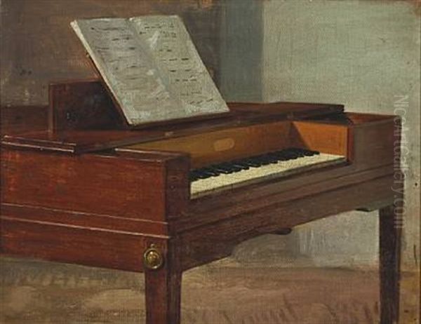 A Pianette With Sheet Music Oil Painting by Frederik Christian Lund