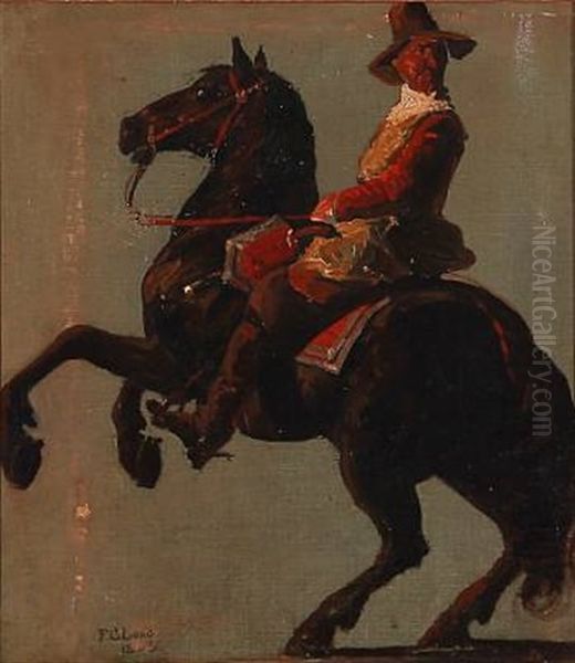 A Rider On A Rearing Horse Oil Painting by Frederik Christian Lund