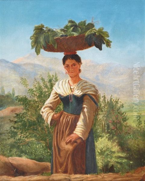 Italian Woman With Fruit Basket Oil Painting by Frederik Christian Lund