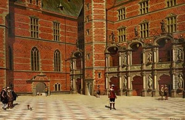 King Christian Iv In The Inner Courtyard Of Frederiksborg Castle Oil Painting by Frederik Christian Lund