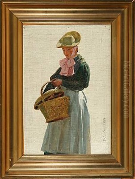 Young Woman With A Basket Oil Painting by Frederik Christian Lund