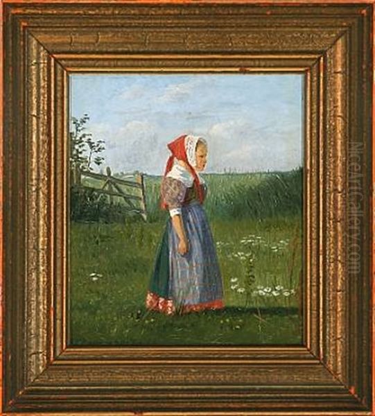 A Girl From Zeeland In The Meadow Oil Painting by Frederik Christian Lund