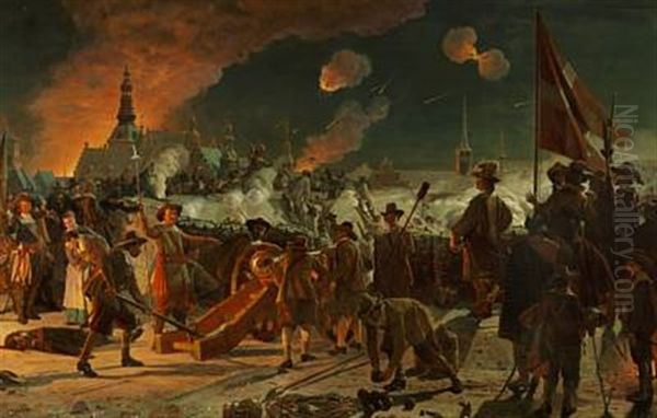 Stormen Paa Kjobenhavn Natten Imellem Den 10de Og 11te Febr. 1659 Oil Painting by Frederik Christian Lund