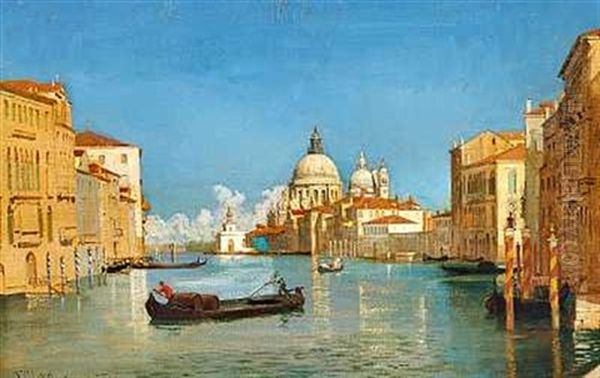 En Gondol Pa Canale Grande Med Udsigt Mod Kirken Santa Maria Della Salute Oil Painting by Frederik Christian Lund