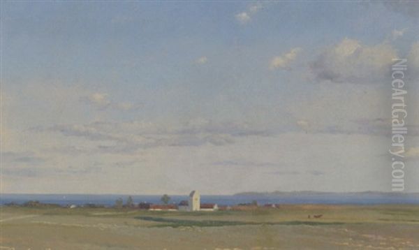 Dansk Sommerlandskab Med Sollerod Kirke Oil Painting by Frederik Christian Lund