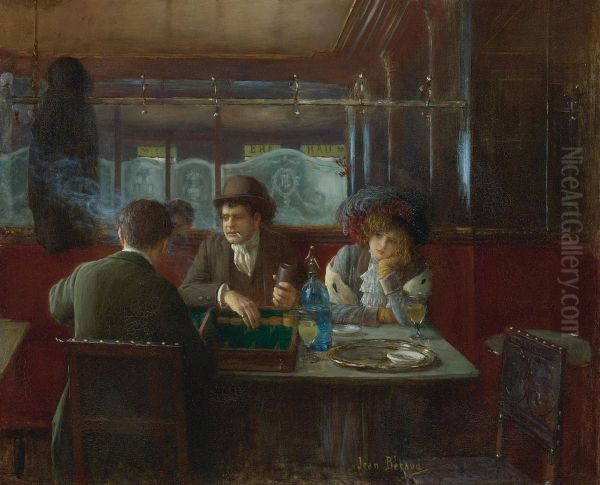 Backgammon At The Cafe Oil Painting by Jean-Georges Beraud