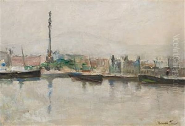 Havneparti Trieste Oil Painting by Henrik Louis Lund