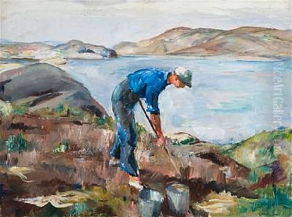 Man Hoeing (markarbeid) Oil Painting by Henrik Louis Lund