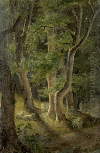 Waldlandschaft Mit Hirten Und Seinen Schafen Oil Painting by Johann Ludwig Gebhard Lund