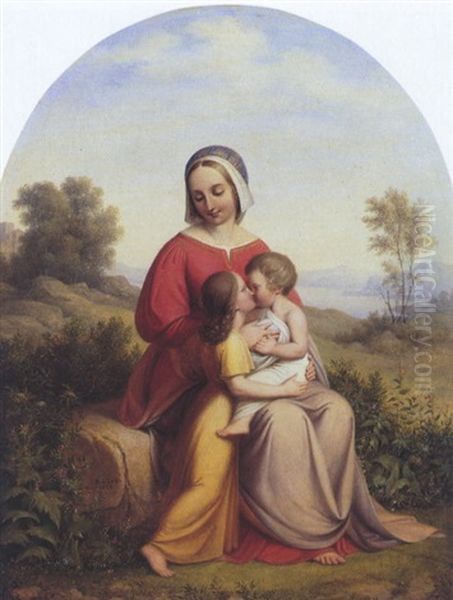 Madonna Mit Kind Und Kindlicher Heiligen Vor Weiter Landschaft Oil Painting by Johann Ludwig Gebhard Lund