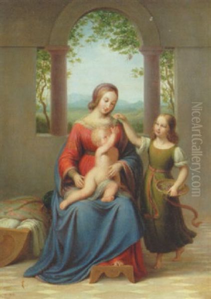 En Mor Med Sine Born Oil Painting by Johann Ludwig Gebhard Lund