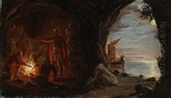 A Group Of Vikings Is Resting By The Bonfire Oil Painting by Niels Anker Lund