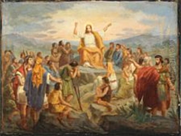 Christ Blessing The Crowd Oil Painting by Niels Anker Lund