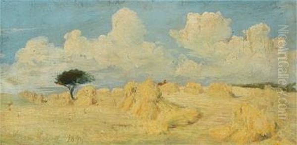 Danish Summer Landscape With Haycocks In The Field Oil Painting by Soren Jorgensen Lund