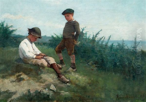 Boys By The Shore Oil Painting by Amelie Lundahl