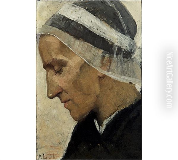 Profile Of A Bretonne Oil Painting by Amelie Lundahl