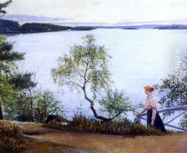 Iltakavelylla Nasijarven Rannalla Oil Painting by Amelie Lundahl