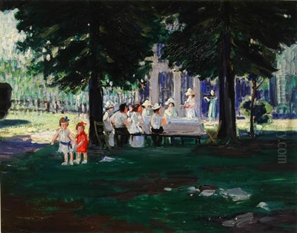 The Picnic Party Oil Painting by August Frederick Lundberg