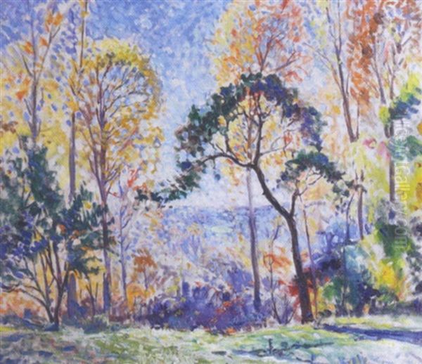 Impressionistic Wooded Landscape Oil Painting by August Frederick Lundberg