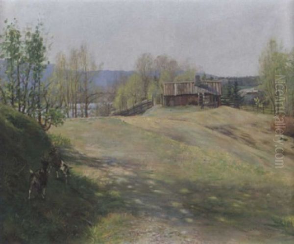 Sommarlandskap Med Getter Vid Gard Oil Painting by Robert Karl Lundberg