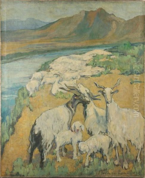 Mountain Goats Oil Painting by Florence Lundborg