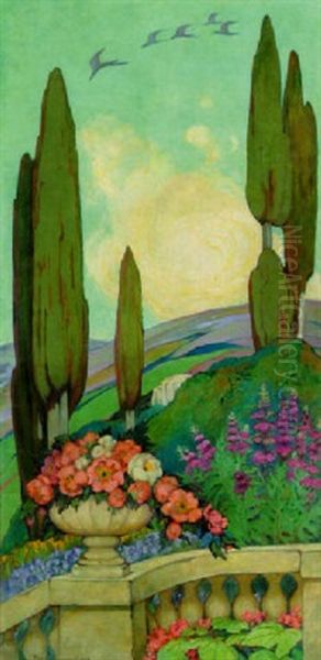 The Hills Beyond The Garden Oil Painting by Florence Lundborg