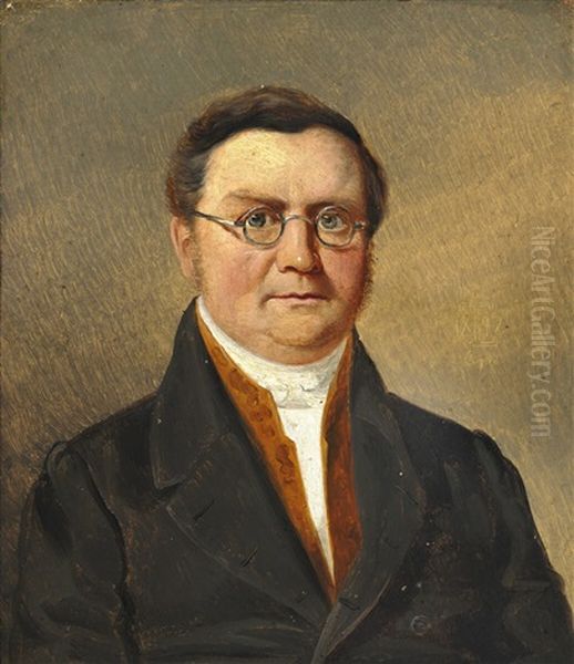 Portrait Of Peter Axel Christian Krebs (1784-1850) Oil Painting by Johan Thomas Lundbye