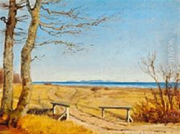 View Towards Kullen From Julebaeksbroen Oil Painting by Johan Thomas Lundbye